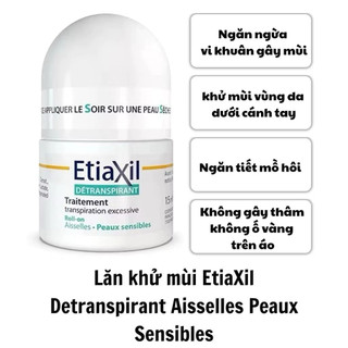 Lăn khử mùi Etiaxil Detranspirant hỗ trợ khử mùi, ngăn mồ hôi, không bết dính, không ố vàng áo 15ml