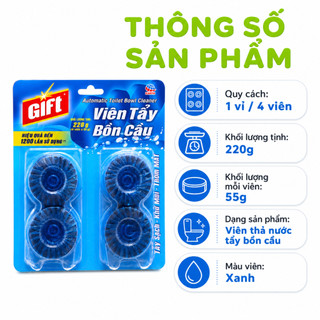 Viên Tẩy Bồn Cầu Gift Vỉ 4 Viên Làm Sạch Két Nước Khử Mùi GD34 - Viên Thả Bồn Cầu Gift Màu Xanh