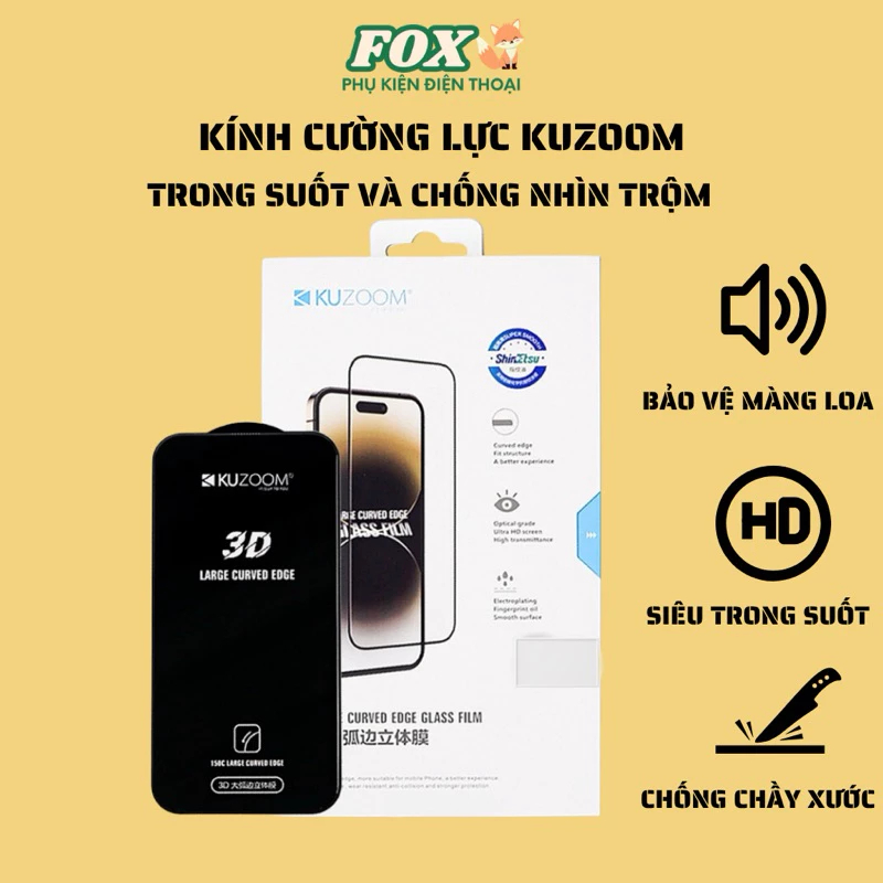 Kính cường lực Kuzoom trong suốt và chống nhìn trộm cho IPhone 17Promax Air Pro 11 12 13 14 15 16