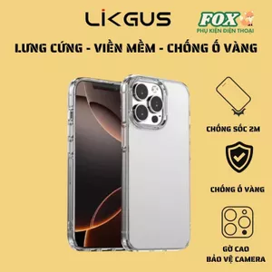 Ốp Likgus trong suốt Crystal chống ố vàng cho IPhone 11 12 13 14 15 16 17Promax Pro Plus