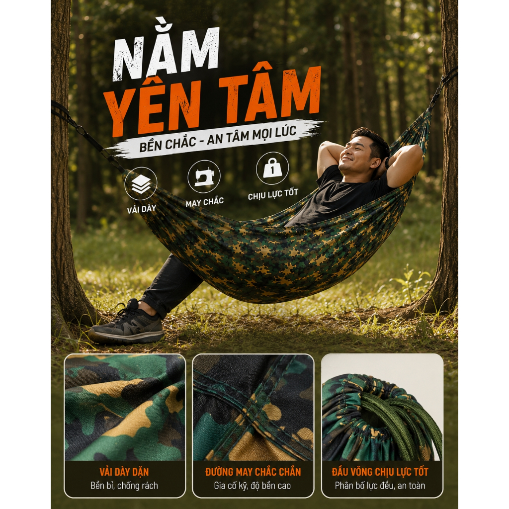 Võng Rằn Ri Dù Bền Nhẹ – Võng Dã Ngoại Đi Phượt Gấp Gọn, Võng Ngủ Trưa Tiện Lợi