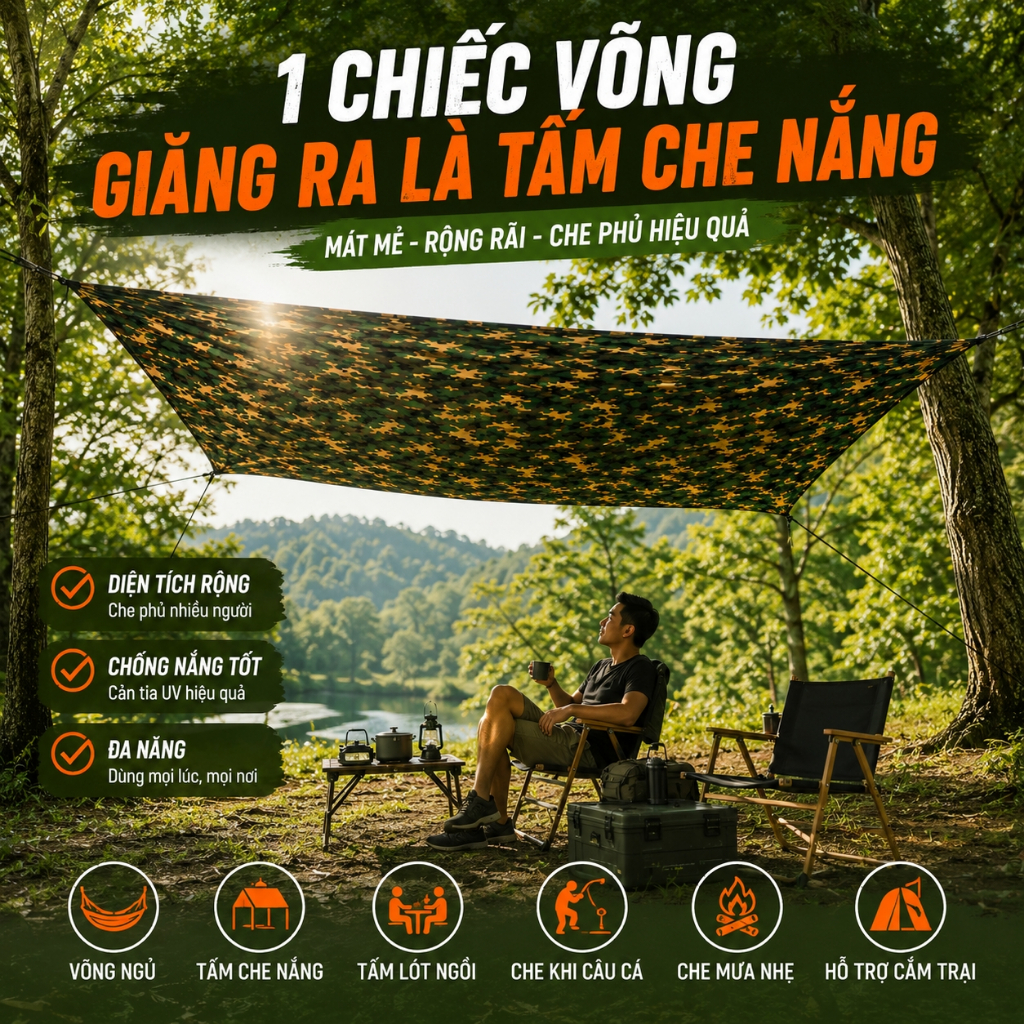 Võng Rằn Ri Dù Bền Nhẹ – Võng Dã Ngoại Đi Phượt Gấp Gọn, Võng Ngủ Trưa Tiện Lợi