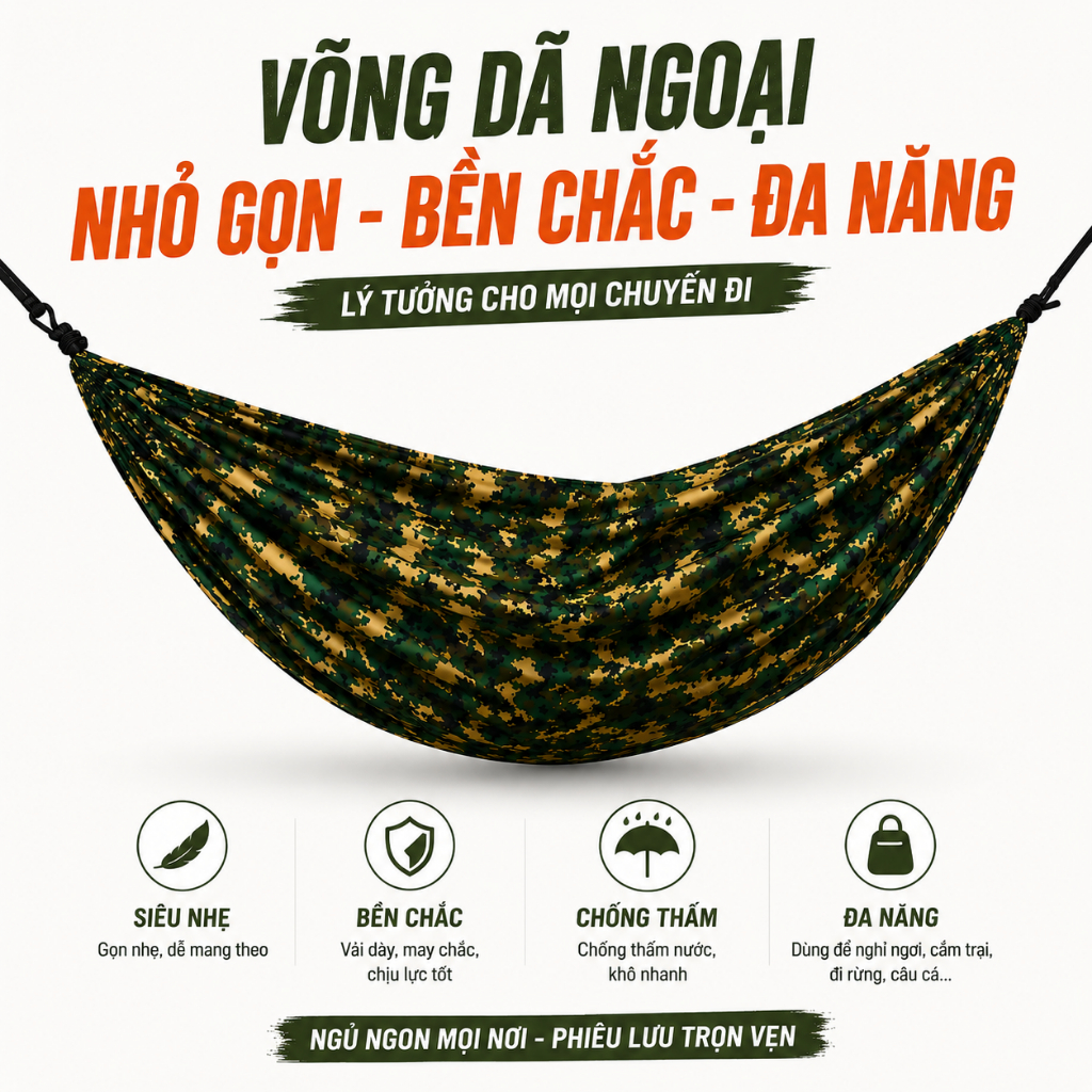 Võng Rằn Ri Dù Bền Nhẹ – Võng Dã Ngoại Đi Phượt Gấp Gọn, Võng Ngủ Trưa Tiện Lợi