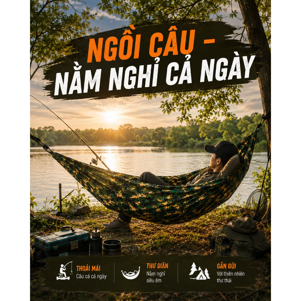 Võng Rằn Ri Dù Bền Nhẹ – Võng Dã Ngoại Đi Phượt Gấp Gọn, Võng Ngủ Trưa Tiện Lợi