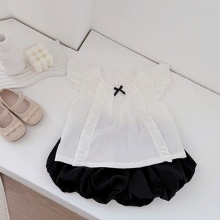 Quần áo trẻ em, Set thô trắng quần bí đen cho bé gái 9-21kg S2160 Tiểu Yến KID