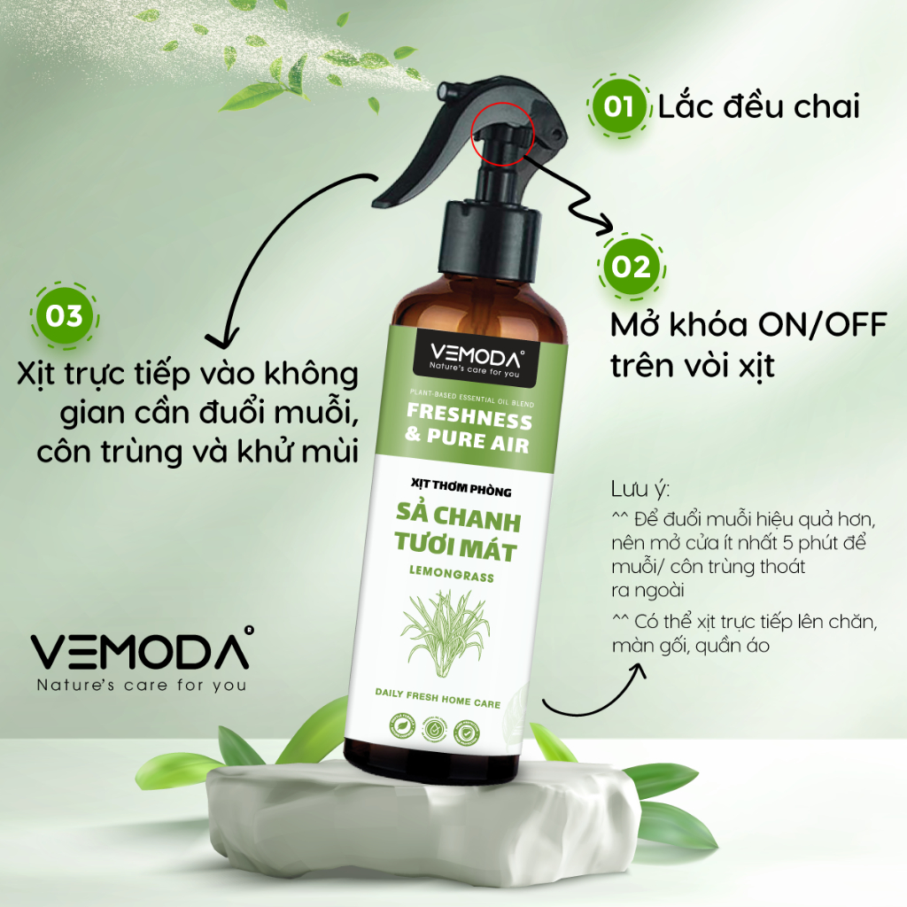 Xịt phòng tinh dầu Sả Chanh, Bạc Hà, Quế VEMODA giúp thơm phòng, xua đuổi muỗi côn trùng, khử mùi | BigBuy360 - bigbuy360.vn