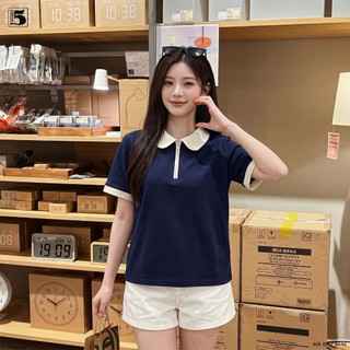 Áo Thun Nữ Cotton Cổ Polo Phối Khóa Kéo Trơn Năng Động Trẻ Trung - TwentyFive 6646