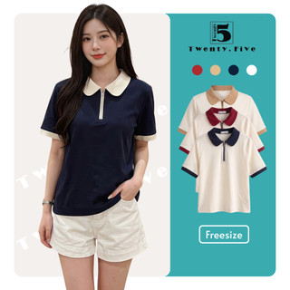 Áo Thun Nữ Cotton Cổ Polo Phối Khóa Kéo Trơn Năng Động Trẻ Trung - TwentyFive 6646