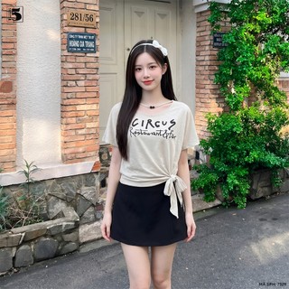 Áo Thun Nữ Twentyfive Tay Ngắn In Chữ Buộc Nơ Eo Basic Hàn Quốc Trẻ Trung Dễ Phối Đồ 7329
