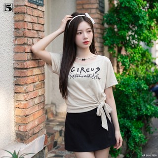 Áo Thun Nữ Twentyfive Tay Ngắn In Chữ Buộc Nơ Eo Basic Hàn Quốc Trẻ Trung Dễ Phối Đồ 7329