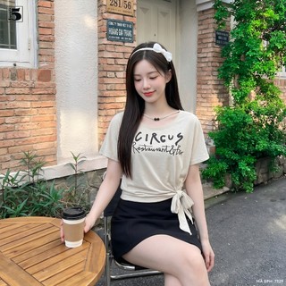 Áo Thun Nữ Twentyfive Tay Ngắn In Chữ Buộc Nơ Eo Basic Hàn Quốc Trẻ Trung Dễ Phối Đồ 7329