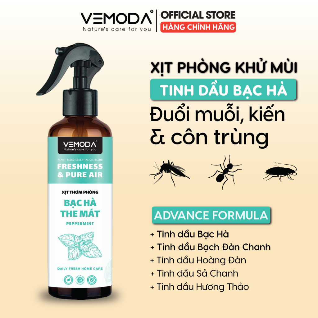 Xịt phòng tinh dầu Sả Chanh, Bạc Hà, Quế VEMODA giúp thơm phòng, xua đuổi muỗi côn trùng, khử mùi | BigBuy360 - bigbuy360.vn