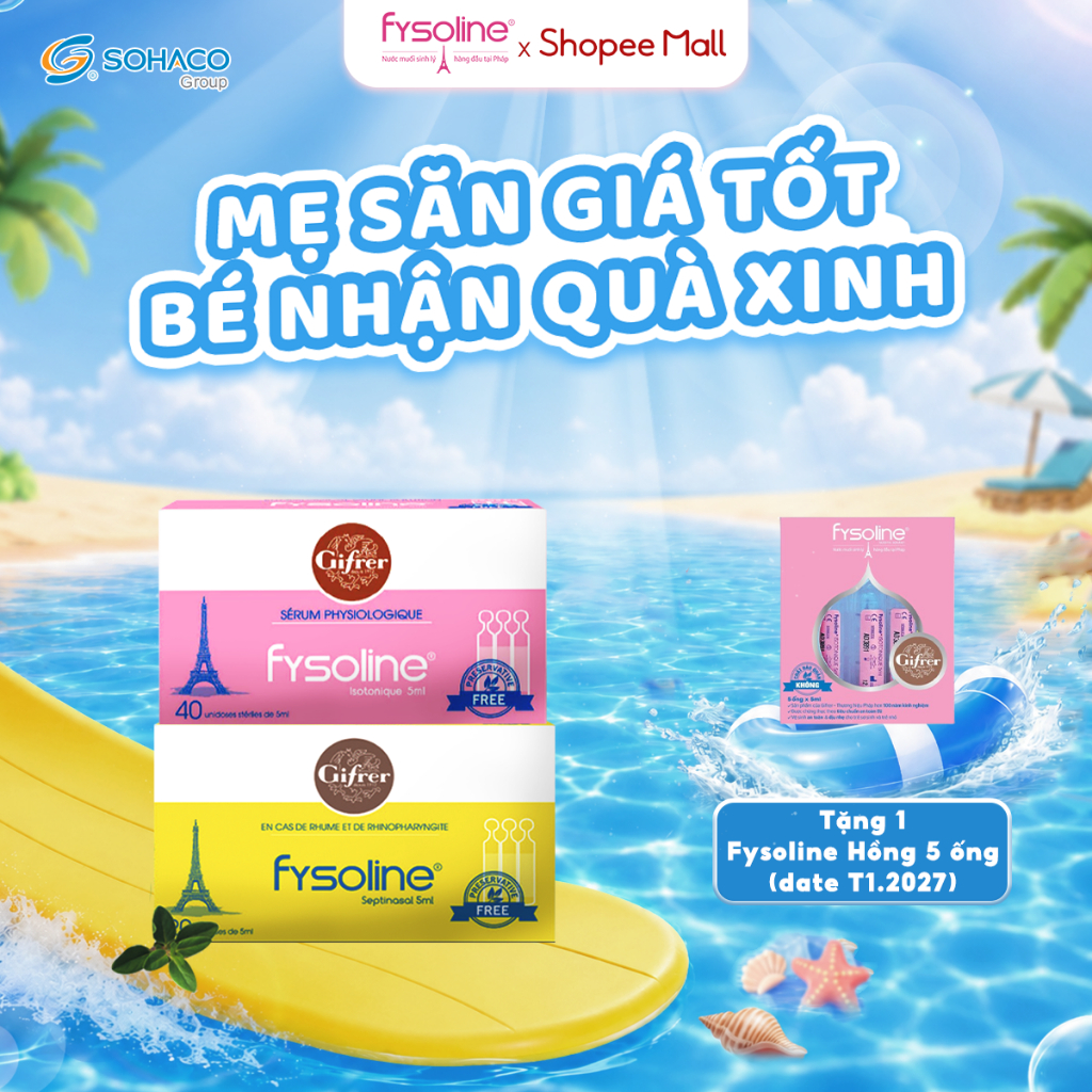 Combo Nước muối sinh lý Fysoline hồng 40 ống x 5ml và Vàng 20 ống x5ml
