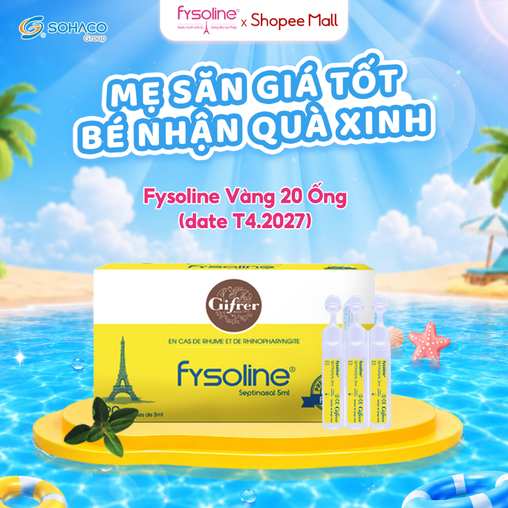 (Date T4.2027) Nước Muối Sinh Lý Kháng Khuẩn Pháp FYSOLINE Hỗ Trợ Giảm Viêm Mũi Hộp 20 Ống x 5ml
