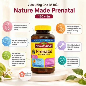 Nature Made Prenatal Folic Acid + DHA 150 viên – Vitamin tổng hợp cho mẹ bầu, bổ sung DHA, Axit Folic & Sắt hỗ trợ thai