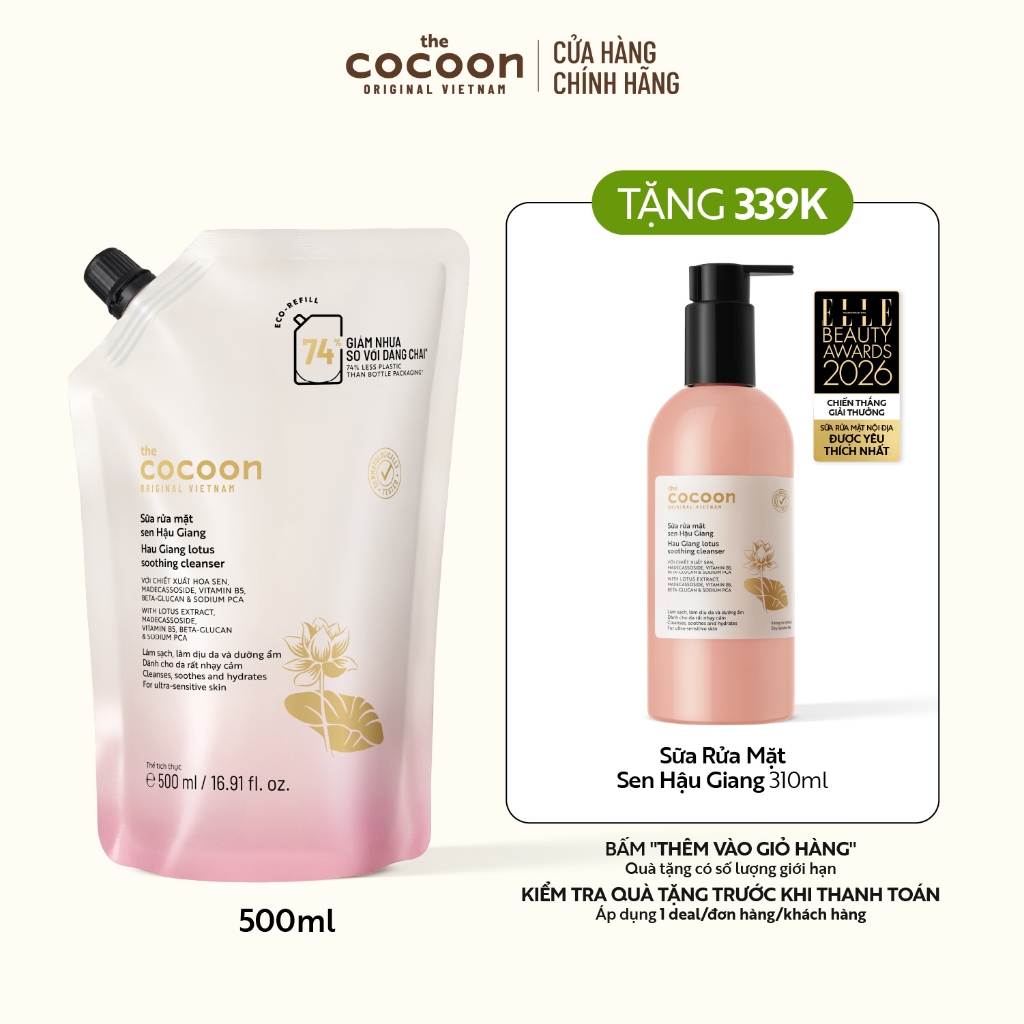Túi Refill Supersize - Sữa rửa mặt sen Hậu Giang Cocoon 500ml