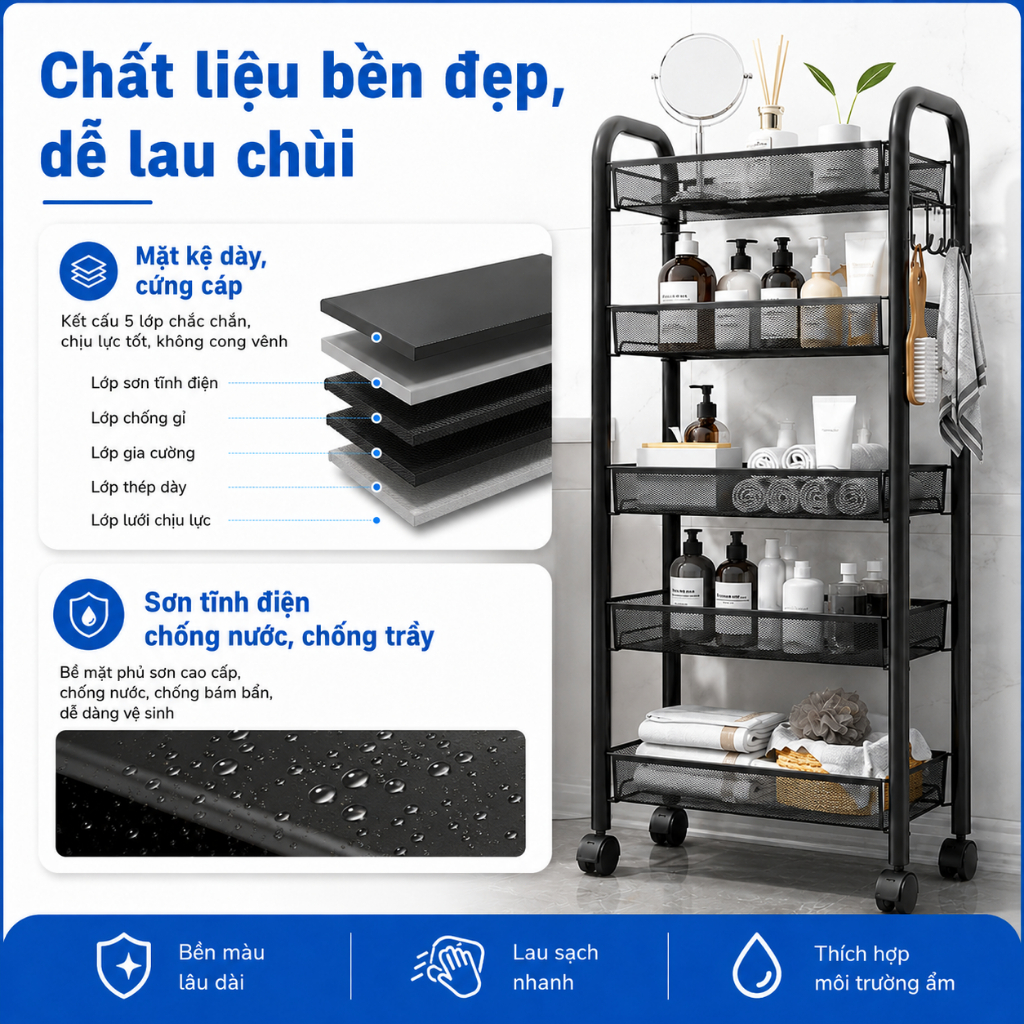 Xe đẩy Spa Lưới sắt 100% Kệ xe đẩy 3/4/5Tầng Kệ SPA Giá tốt chất lượng cao