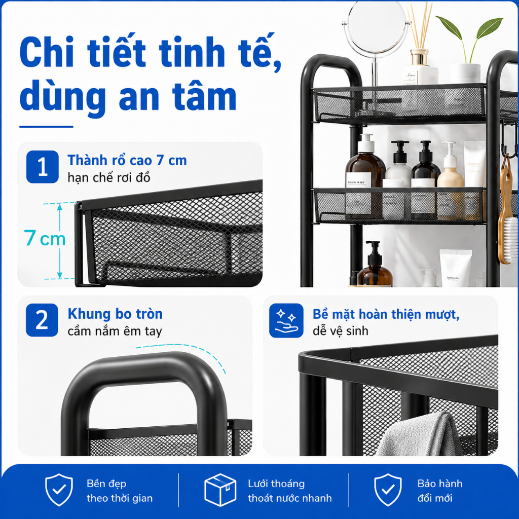 Xe đẩy Spa Lưới sắt 100% Kệ xe đẩy 3/4/5Tầng Kệ SPA Giá tốt chất lượng cao