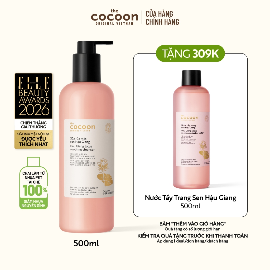 Supersize - Sữa rửa mặt sen Hậu Giang Cocoon 500ml