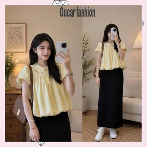 Áo babydoll gió su mềm cổ sen dáng bí tay bồng hàng loại 1