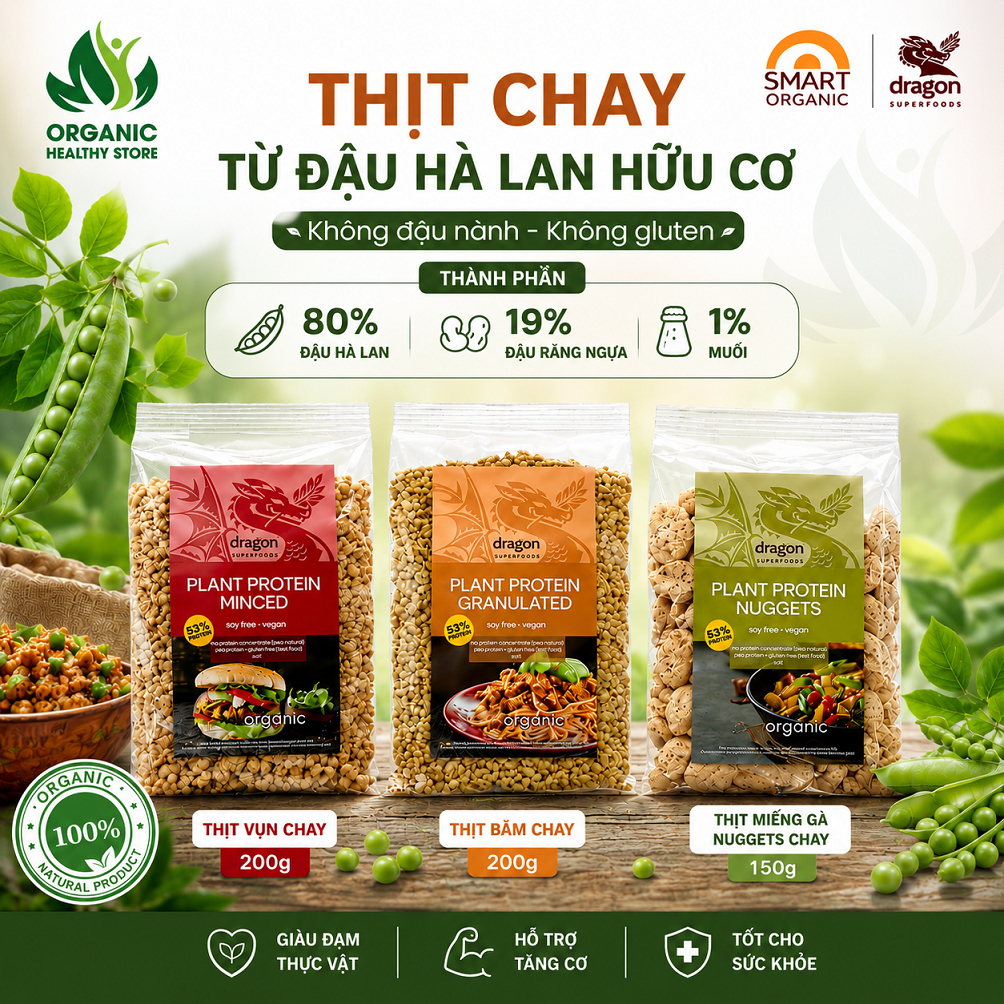 Thịt chay từ đậu Hà Lan hữu cơ Dragon Superfoods plant protein, không đậu nành, không gluten
