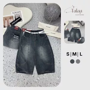 Quần Bò Ngố Ống Rộng Dáng Lửng Unisex Phong Cách Đường Phố TTL - 303 Quần Short Jean Wash Màu Cá Tính Kèm Belt