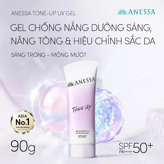 Gel chống nắng nâng tông suốt 8H & hiệu chỉnh sắc tím Anessa Tone Up UV Gel SPF50+ PA++++ 90g (love)