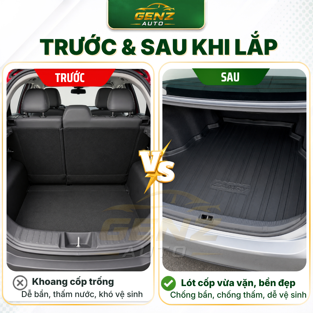 Lót cốp TOYOTA CAMRY 2006 - NAY - Nhựa dẻo TPO Không mùi, Chuẩn khít form xe, Chống thấm nước, dễ vệ sinh