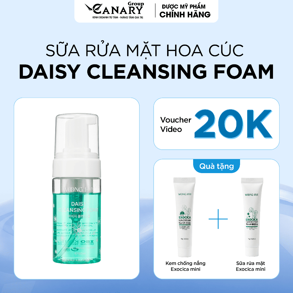 Sữa rửa mặt dạng bọt Woong Hye, làm sạch sâu, duy trì độ ẩm - 100ml - Daisy Cleasing Foam