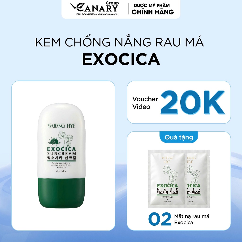 Kem chống nắng rau má nâng tone Woong Hye, dưỡng ẩm 50g - SPF50+ , PA++++ - EXOCICA SUNCREAM