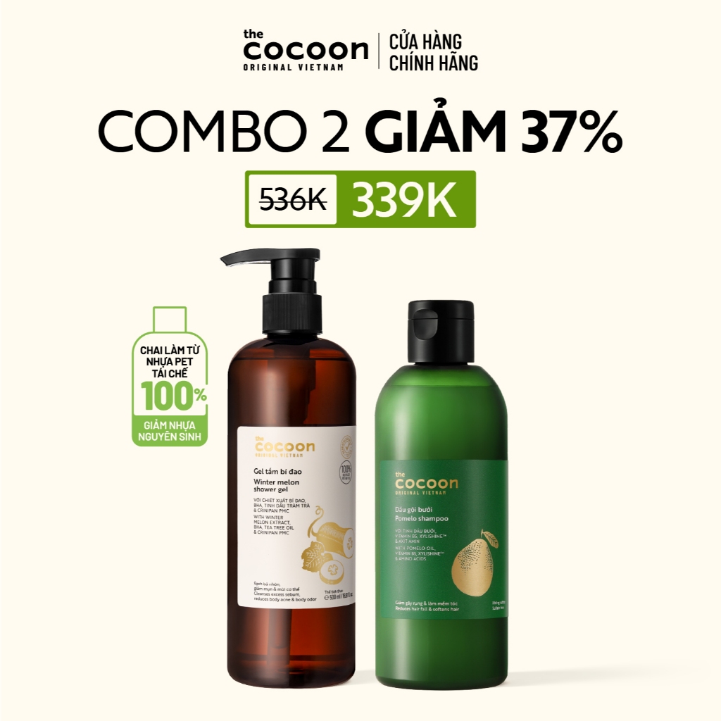 [MUA 2 GIẢM 36%] COMBO Gel tắm bí đao 500ml & Dầu gội bưởi Cocoon 310ml