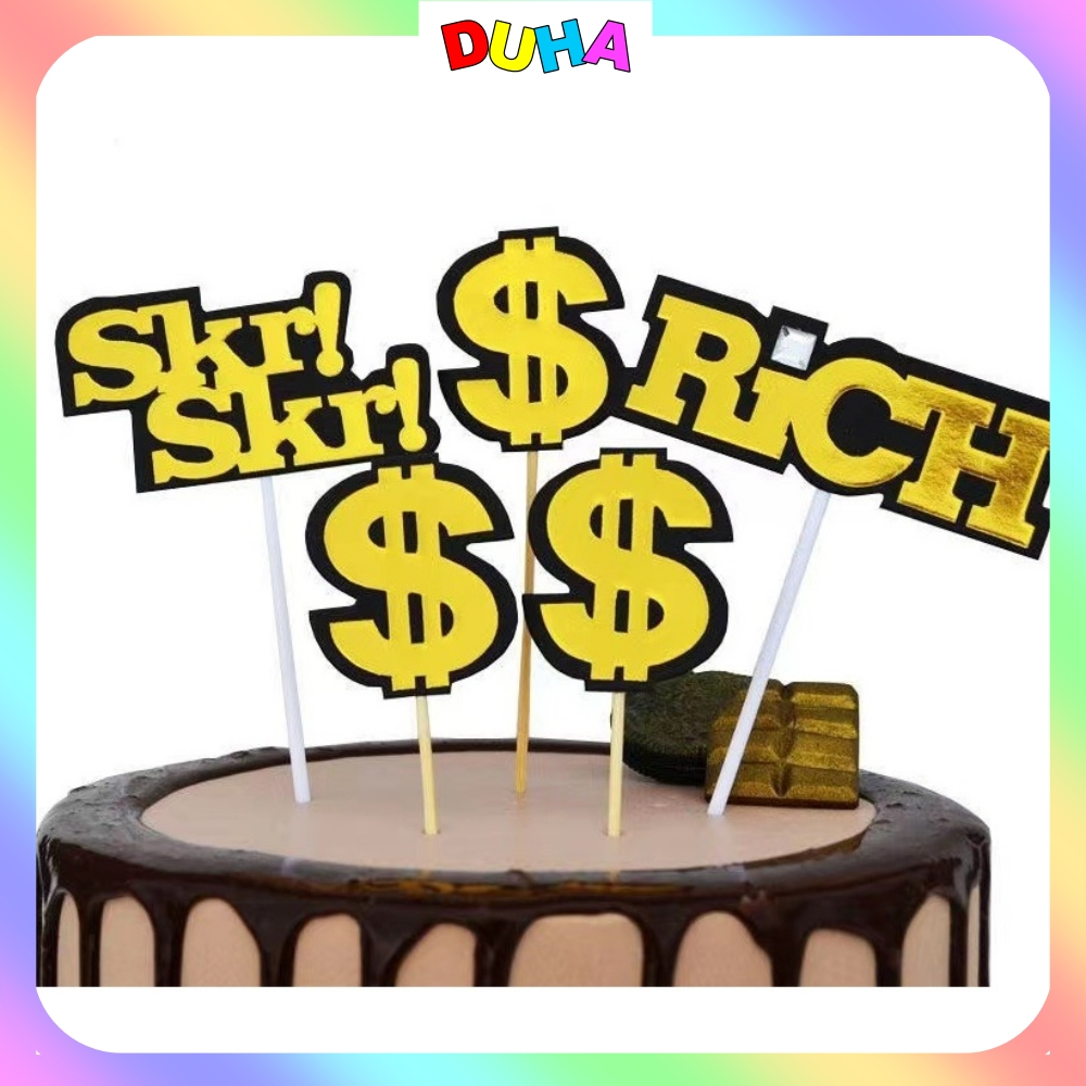[Rẻ Vô Địch] - Set Cắm Giấy Chư SKR, Đô La - Trang Trí Bánh Sinh Nhật Bánh Kem DUHA 072