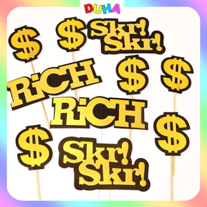Combo 10 set cắm giấy trang trí bánh kem Chữ $, Chữ Rich, Chữ SKR DUHA 072