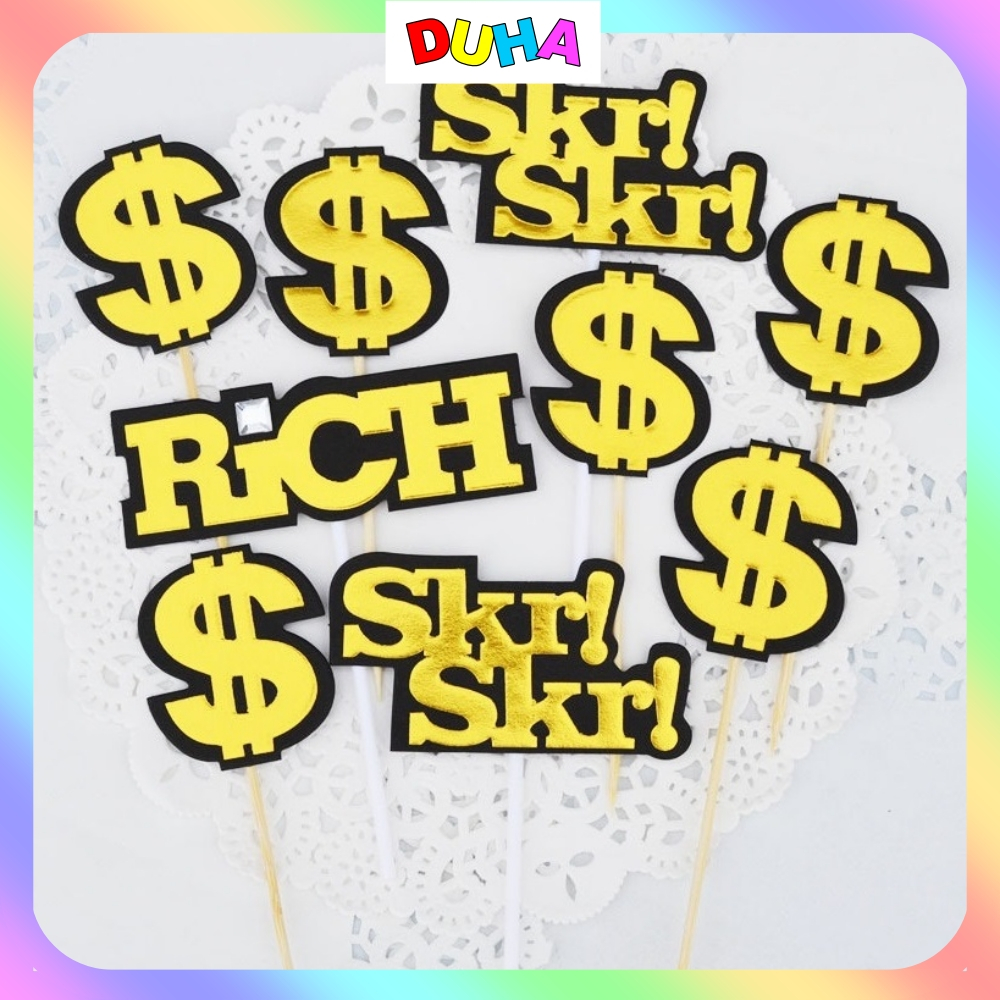 Combo 10 Set Cắm Giấy Chữ $, Chữ Rich, Chữ SKR Trang Trí Bánh Kem - Phụ Kiện Bánh Sinh Nhật DUHA 072