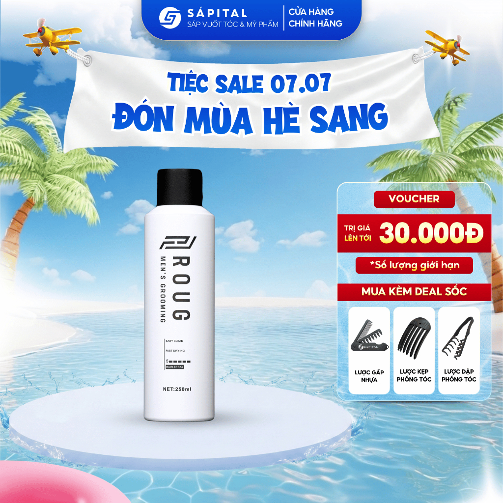 Gôm xịt tóc Roug - Gôm mềm giữ nếp linh hoạt tự nhiên, Dễ dàng gội rửa và chỉnh form sau đội mũ