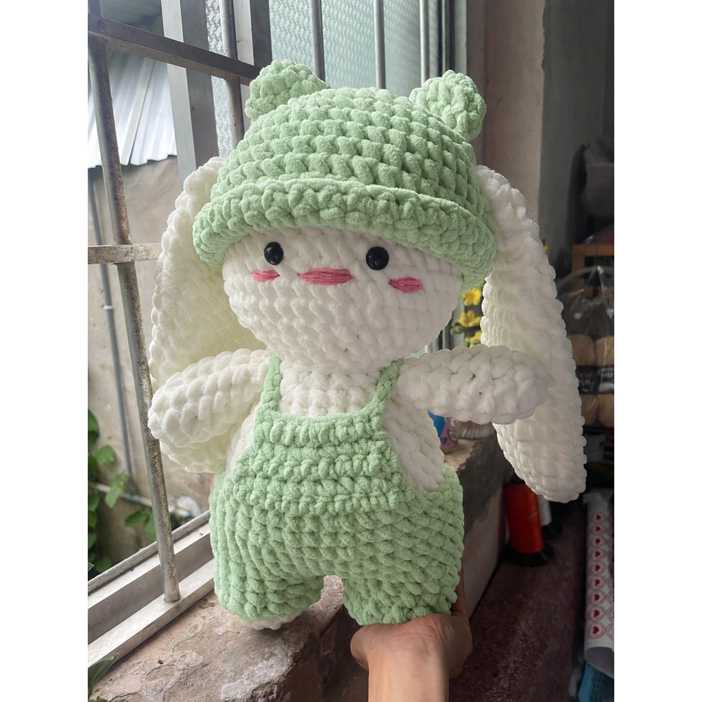 Quà tặng gấu bông thỏ tai dài len nhung đũa handmade sản phẩm thủ công
