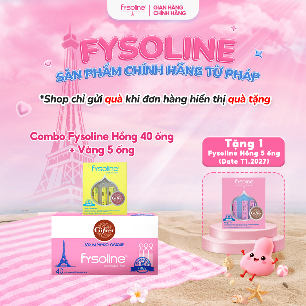 Combo Nước Muối Sinh Lý FYSOLINE Hồng 40 Ống và Kháng Khuẩn Vàng 5 ống Nhỏ Mắt Mũi Miệng Hiệu Quả Cho Bé