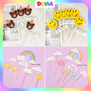 RẺ VÔ ĐỊCH - Set Cắm Giấy mặt cười, gấu - Trang trí bánh sinh nhật, bánh cupcake DUHA 074