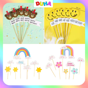 COMBO 10 Set cắm giấy bánh sinh nhật cầu vồng, mặt cười- phụ kiện trang trí bánh kem happy birthday traffic DUHA 074