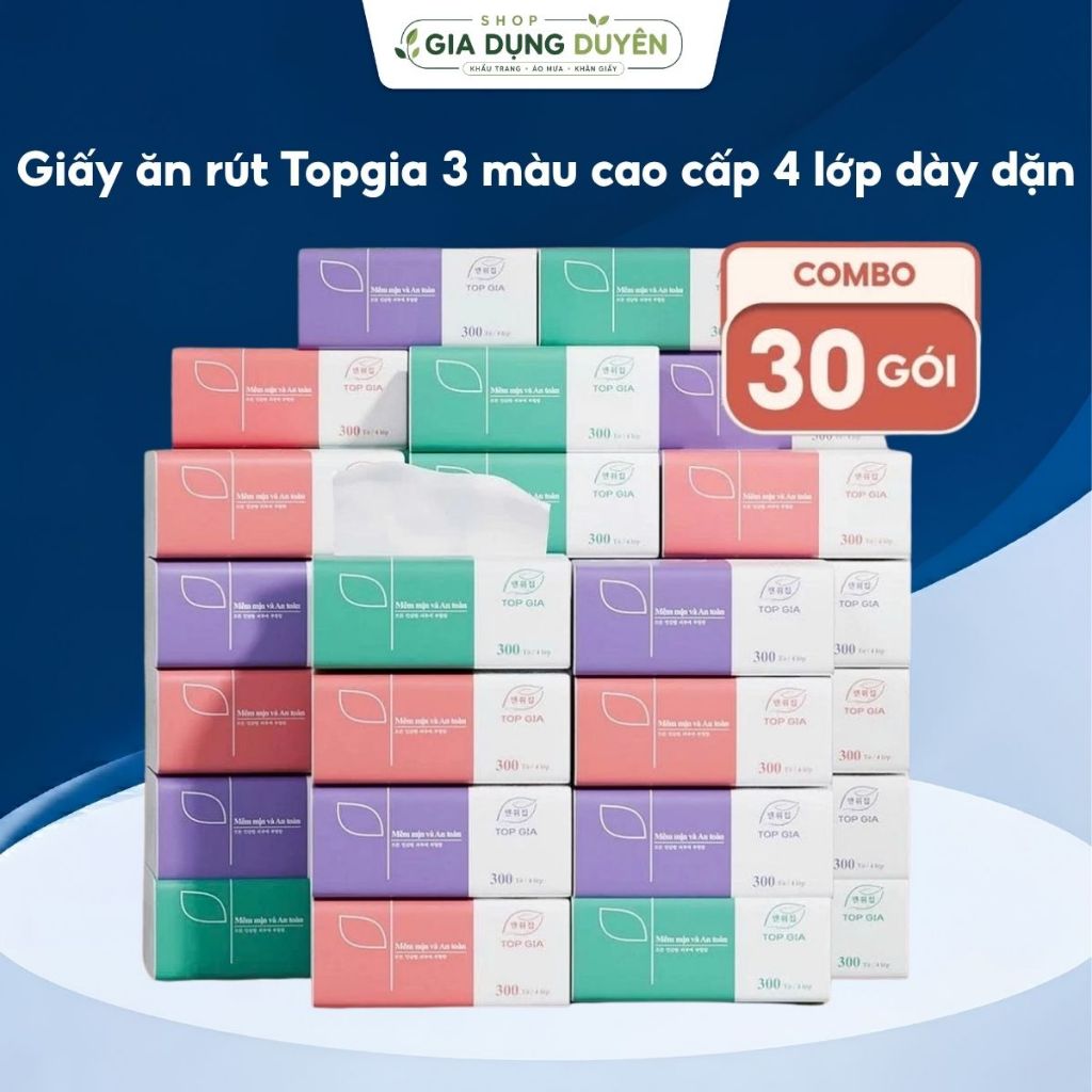 Giấy ăn rút Topgia 3 màu cao cấp 4 lớp dày dặn mềm mịn an toàn cho gia đình