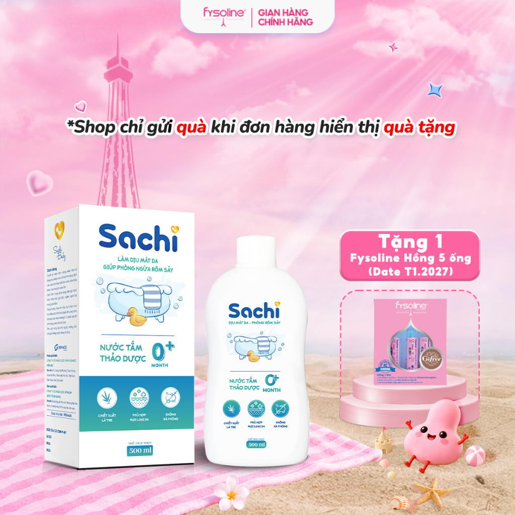 Nước tắm thảo dược Sachi 500ml cho bé - Làm sạch dịu nhẹ, ngăn ngừa rôm sảy, mẩn ngứa và mảng bám da đầu