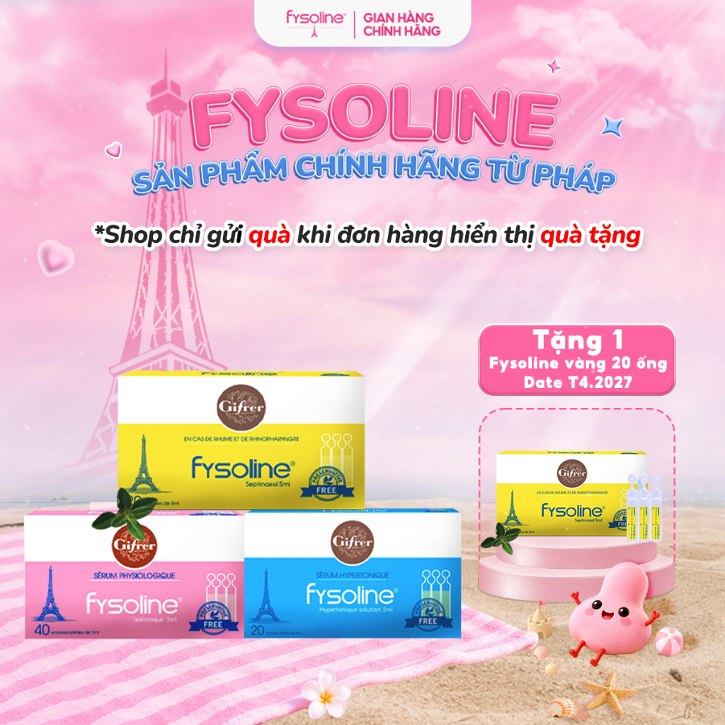 Combo Nước muối sinh lý FYSOLINE Hồng 40 ốngx5ml, Xanh 20 ốngx5ml và Vàng 20 ốngx5ml (Date T4.2027)