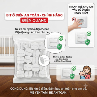 Túi 20 Cái Nút Che Ổ Điện An Toàn Cho Bé - Nắp Bịt Ổ Cắm Điện 2 Chân Chống Giật, Bảo Vệ Trẻ Em