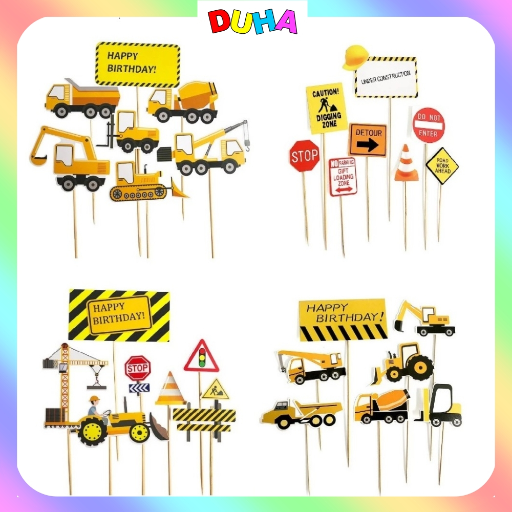 Combo 10 Set Cắm Giấy Công Trình Xây Dựng Trang Trí Bánh Kem - Phụ Kiện Bánh Sinh Nhật DUHA 078