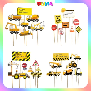 COMBO 10 Set cắm giấy bánh sinh nhật công trình xây dựng - phụ kiện trang trí bánh kem happy birthday DUHA 078
