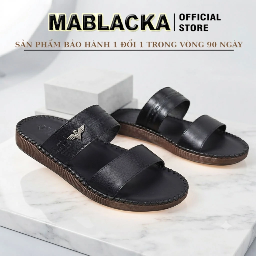 Dép da nam quai ngang MABLACKA D868 nhìn chính diện