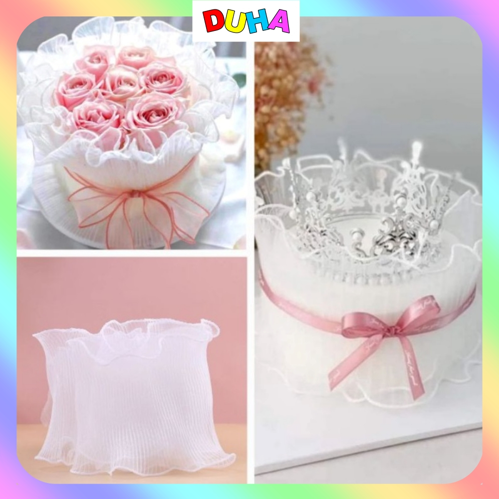 Combo 10 Cuộn Cuộn Voan Lưới Trang Trí Bánh Sinh Nhật 1,8m*13cm Nơ Voan Bó Hoa Viền Sóng DUHA 089