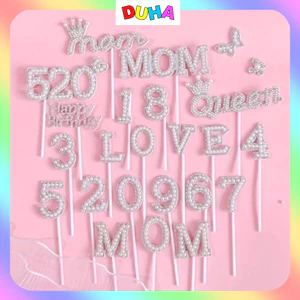 COMBO 100 Set CHỮ LOVE, MOM ngọc trang trí bánh kem, set cắm bánh sinh nhật DUHA 093