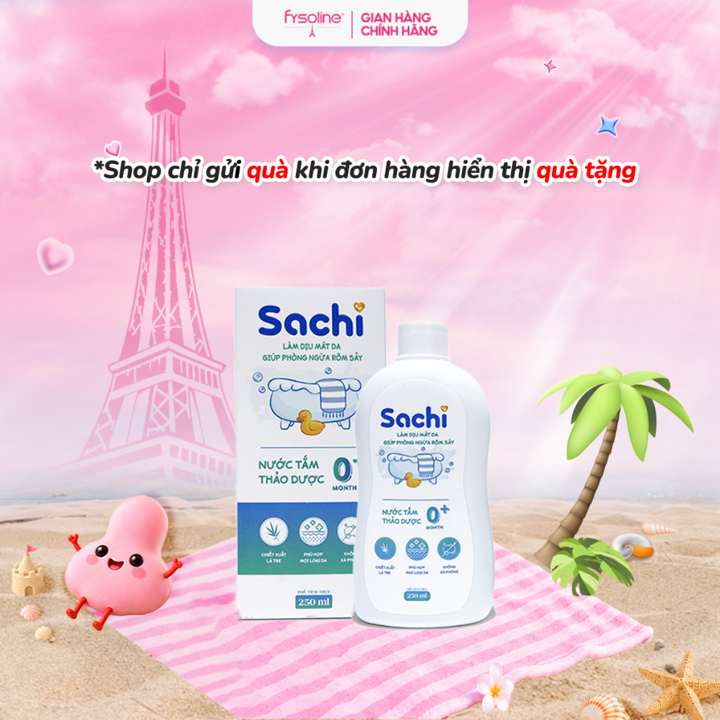 Nước tắm thảo dược SACHI dịu mát, phòng rôm sảy, mẩn ngứa, hăm tã, bảo vệ da cho bé - 250ml