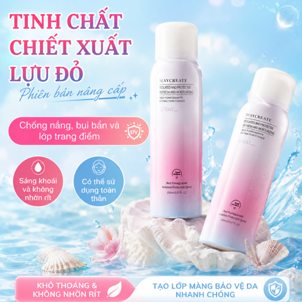 Xịt chống nắng nâng tone Maycreate Moisturizing Spray 150ml, dưỡng ẩm hỗ trợ che khuyết điểm makeup.